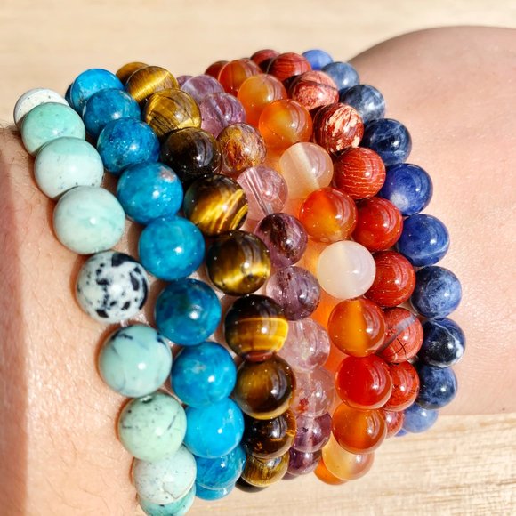 8mm Blue Apatite Bead Chakra Stretch Bracelet - Picture 11 of 12